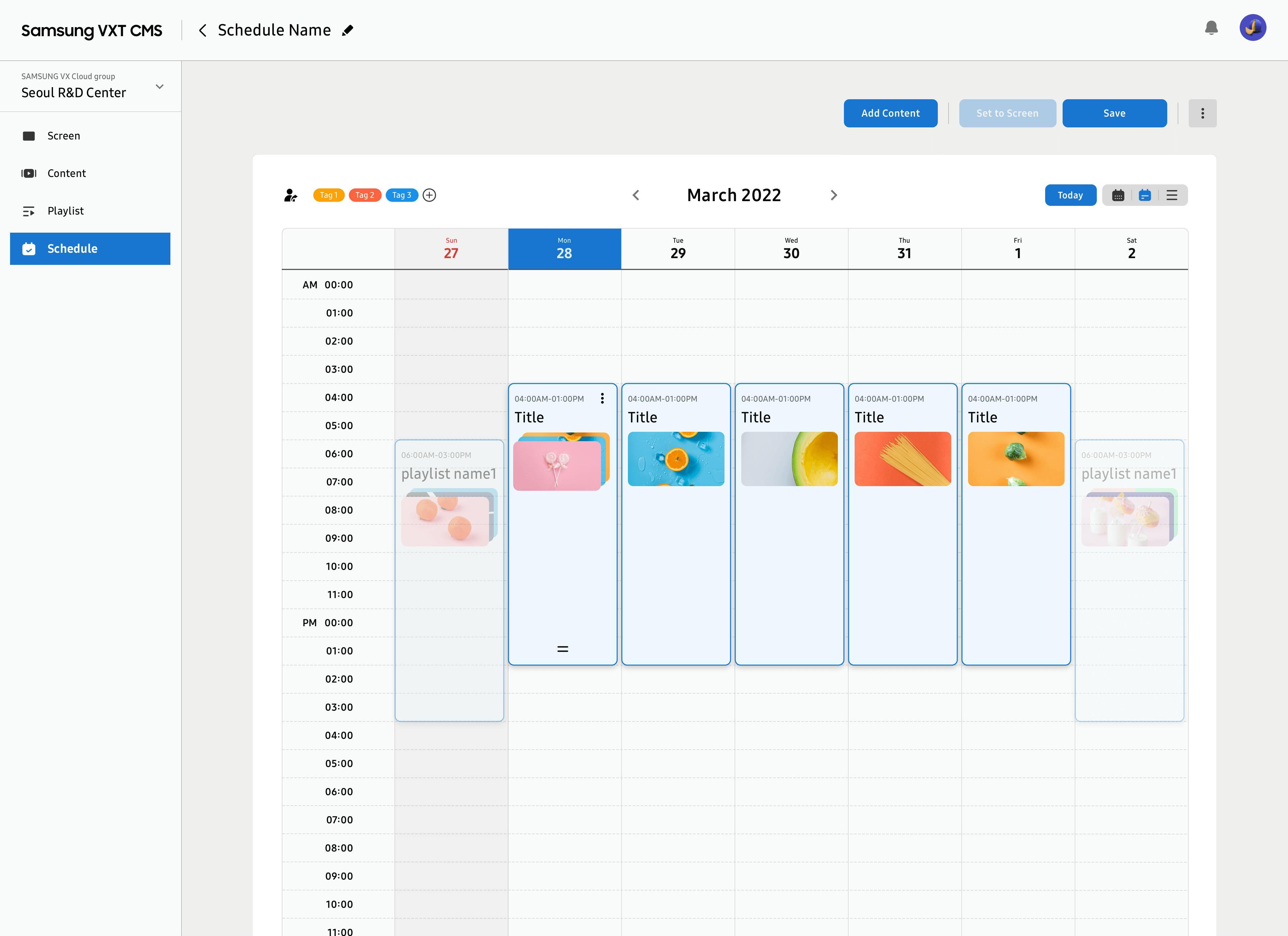 A Screenshot of the VXT Canvas Weekly Schedule