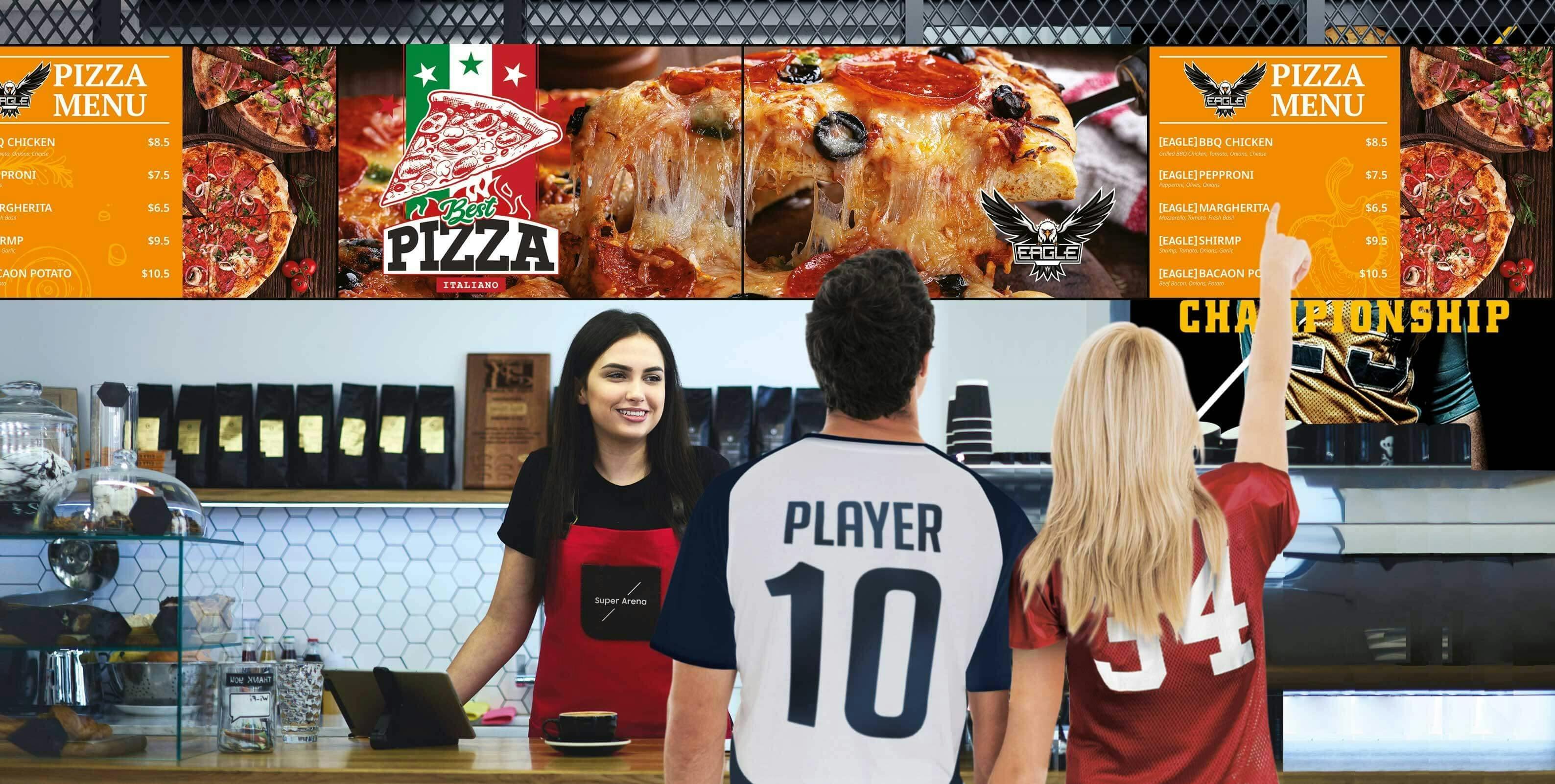 Italian restaurant digital signage promoting menu items via a digital menu board