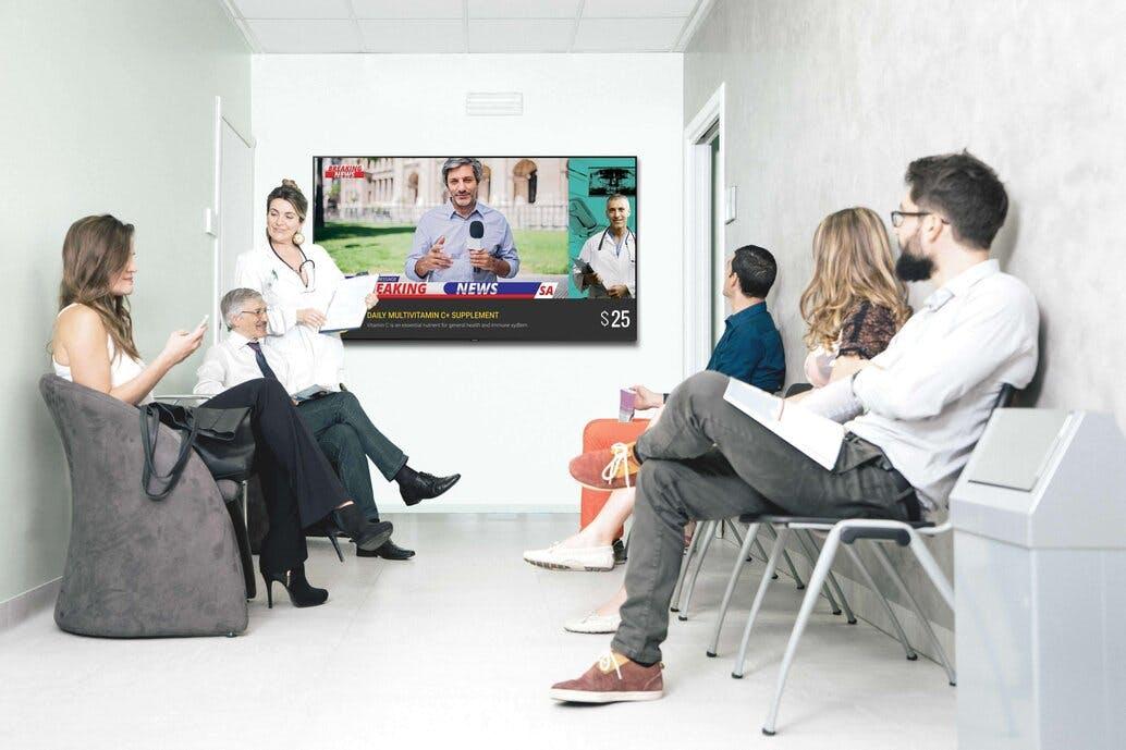 Waiting room digital signage shown to patients in a medical office