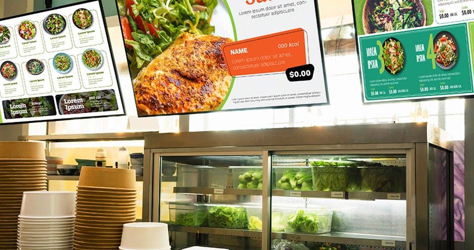digital menu board displayed in a quick service restaurant